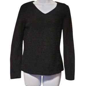 Angora Blend Andrea Viccaro Black Beaded‎ Pullover V-Neck Sweater Sz Med
